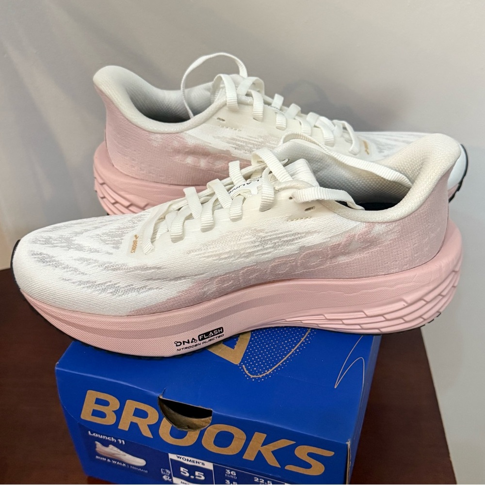 Brooks Women's Launch 11 White and Pink Running Athletic Shoes - Picture 2 of 10